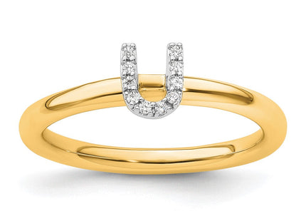14K Yellow Gold Stackable Diamond Initial Ring