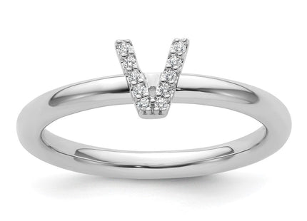 14K White Gold Stackable Diamond Initial Ring