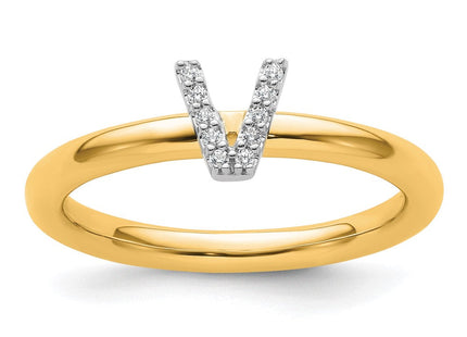 14K Yellow Gold Stackable Diamond Initial Ring