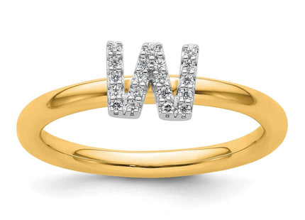 14K Yellow Gold Stackable Diamond Initial Ring