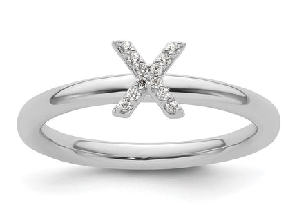 14K White Gold Stackable Diamond Initial Ring