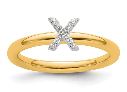 14K Yellow Gold Stackable Diamond Initial Ring