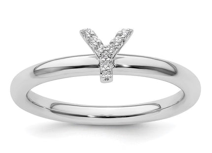 14K White Gold Stackable Diamond Initial Ring