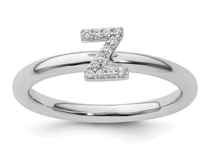 14K White Gold Stackable Diamond Initial Ring
