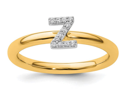 14K Yellow Gold Stackable Diamond Initial Ring