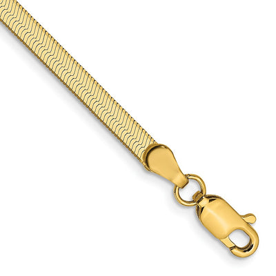 14K Silky Herringbone with Lobster Clasp Bracelet, 7 x 3mm
