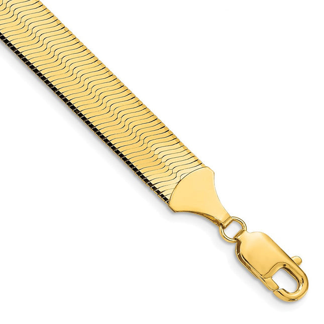 14K Silky Herringbone with Lobster Clasp Bracelet, 7 x 10mm