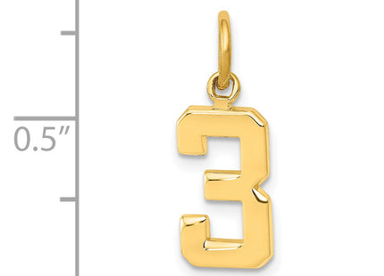 14k Small Polished Number 3 Charm, 15.26 x 7.33mm