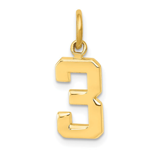 14k Small Polished Number 3 Charm, 15.26 x 7.33mm