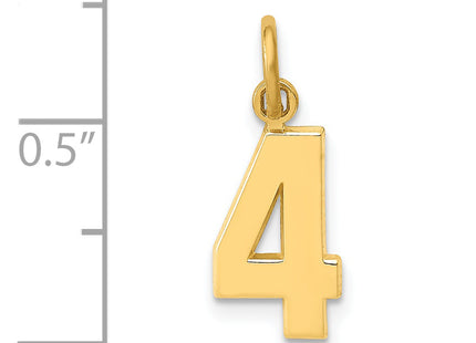 14k Small Polished Number 4 Charm, 14.89 x 7.79mm