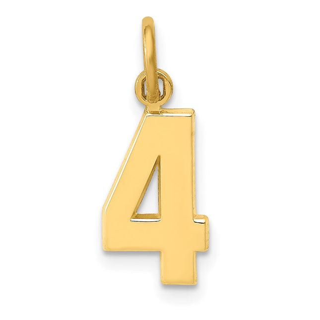 14k Small Polished Number 4 Charm, 14.89 x 7.79mm