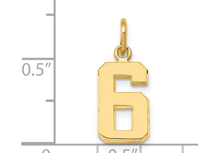 14K gold number 6 charm, another view