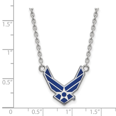 Sterling Silver Rhodium-plated LogoArt U.S. Air Force Large Enameled Pendant Necklace