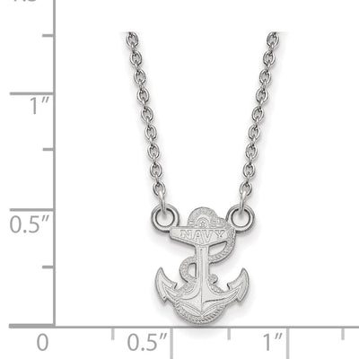 Sterling Silver Rhodium-plated LogoArt US Naval Academy Anchor Small Pendant Necklace
