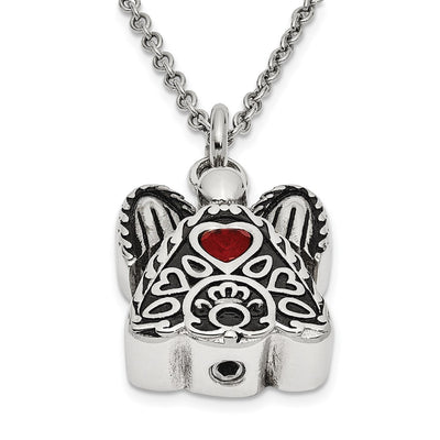 Sentimental Expressions Stainless Steel Red CZ July Birthstone Antiqued Angel Ash Holder Necklace