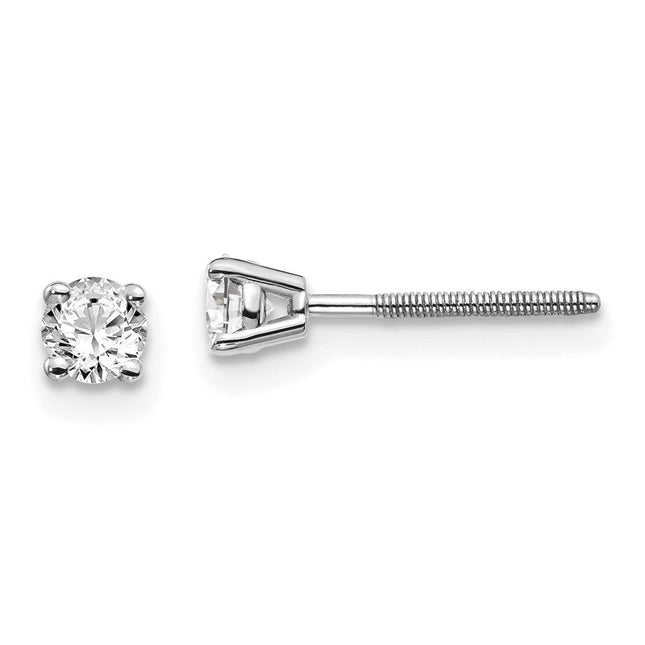14K White Gold . Si3 G-I Diamond Stud Thread on/off Post Earrings, 3.4 x 3.4mm