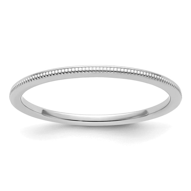 14k White Gold Milgrain Stackable Band Size