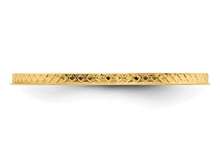 14K yellow gold cross stackable band, further view