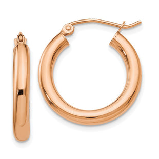 14k Rose Gold Polished Lightweight Tube Hoop Earrings (Style T1004)