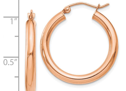 14k Rose Gold Polished Lightweight Tube Hoop Earrings (Style T1005)