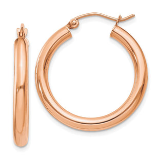 14k Rose Gold Polished Lightweight Tube Hoop Earrings (Style T1005)