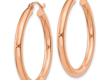 14k Rose Gold Polished Lightweight Tube Hoop Earrings (Style T1006)