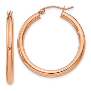 14k Rose Gold Polished Lightweight Tube Hoop Earrings (Style T1006)