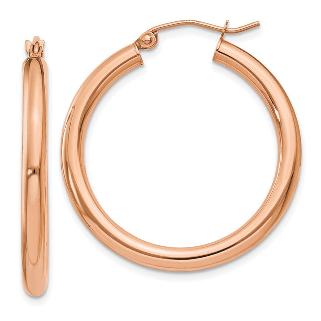 14k Rose Gold Polished Lightweight Tube Hoop Earrings, 30 x 3mm