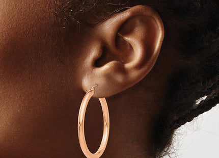 14k Rose Gold Polished Lightweight Tube Hoop Earrings (Style T1007)