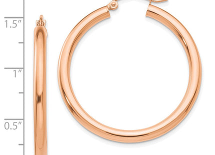 14k Rose Gold Polished Lightweight Tube Hoop Earrings (Style T1007)