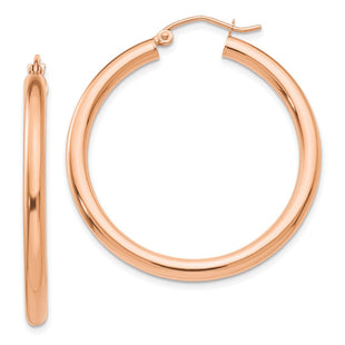 14k Rose Gold Polished Lightweight Tube Hoop Earrings (Style T1007)