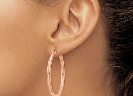 14k Rose Gold Polished Lightweight Tube Hoop Earrings (Style T1008)