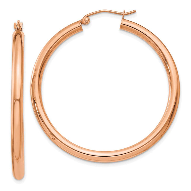 14k Rose Gold Polished Lightweight Tube Hoop Earrings, 40 x 3mm