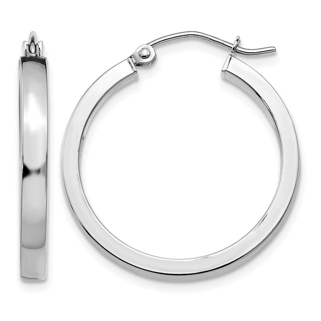 14k White Gold Rectangle Tube Hoop, 25 x 3mm