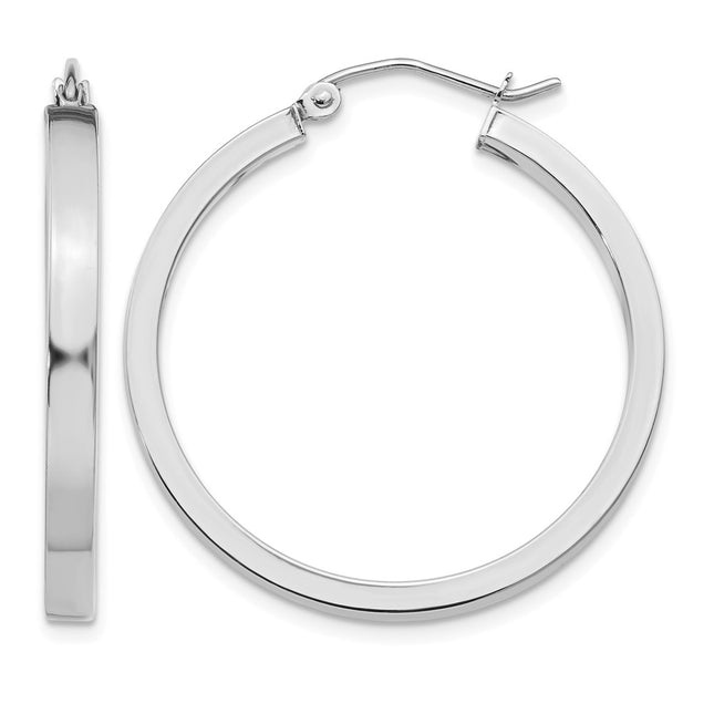 14k White Gold Rectangle Tube Hoop, 30 x 3mm