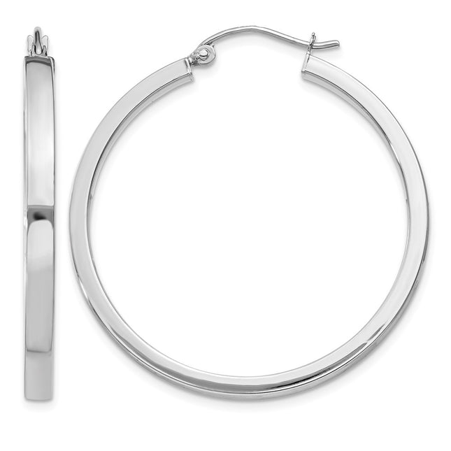 14k White Gold Rectangle Tube Hoop, 34 x 3mm