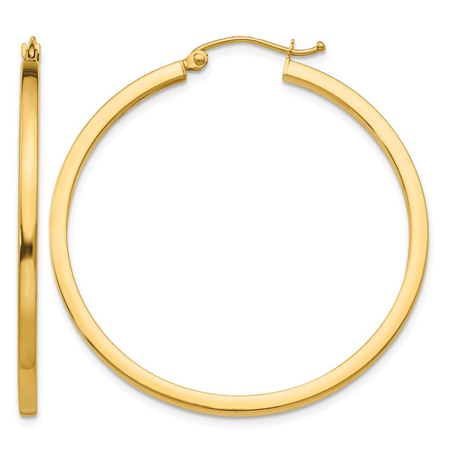 14k Square Tube Hoop Earrings, 40 x 2mm