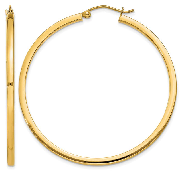 14k Square Tube Hoop Earrings, 45 x 2mm