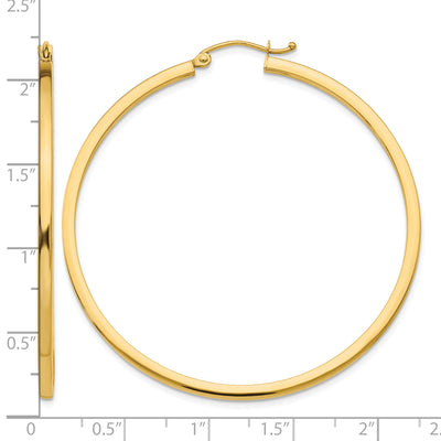 14K Square Tube Hoop Earrings, 50 x 2mm
