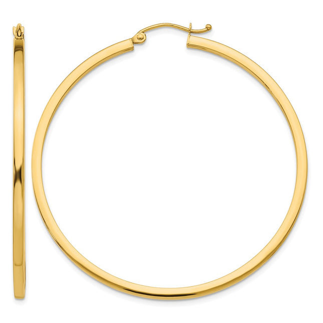 14k Square Tube Hoop Earrings, 50 x 2mm