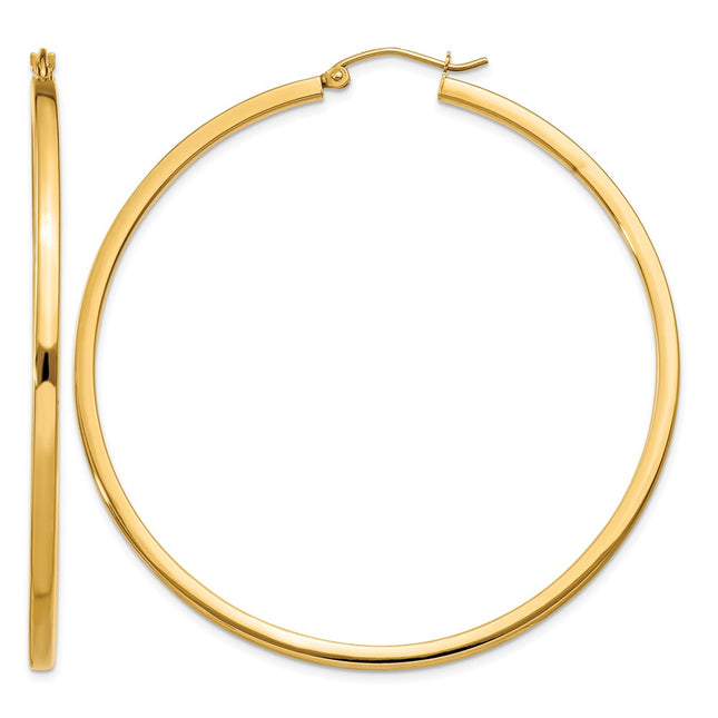 14k Square Tube Hoop Earrings, 55 x 2mm