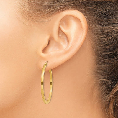14K Square Tube Hoop Earrings, 35 x 2mm