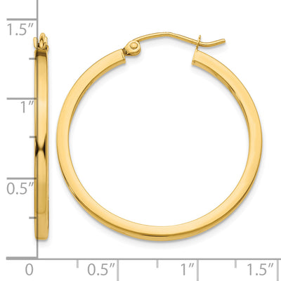 14K Square Tube Hoop Earrings, 30 x 2mm