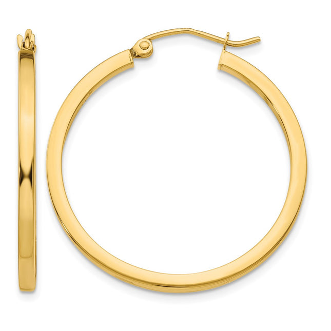 14k Square Tube Hoop Earrings, 30 x 2mm