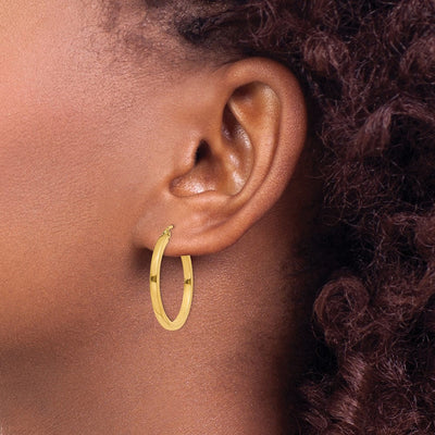 14K Square Tube Hoop Earrings, 25 x 2mm