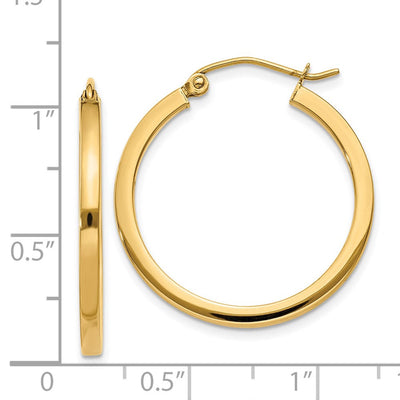 14K Square Tube Hoop Earrings, 25 x 2mm