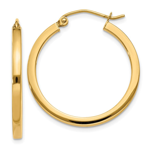 14k Square Tube Hoop Earrings, 25 x 2mm