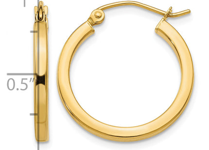 14k Square Tube Hoop Earrings, 20 x 2mm