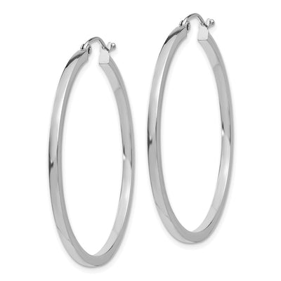 14K White Gold Square Tube Hoops, 40 x 2mm
