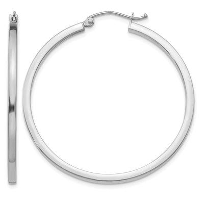 14K White Gold Square Tube Hoops, 40 x 2mm